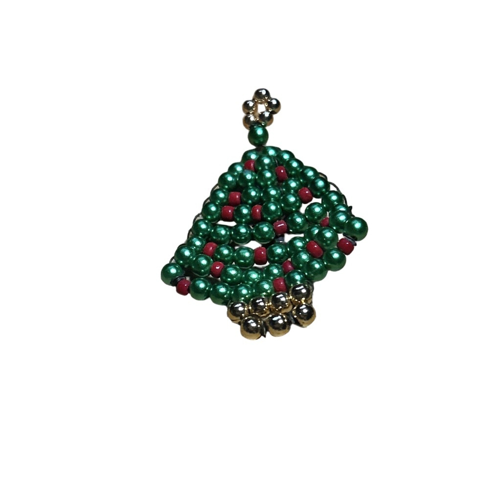 Christmas Tree Beaded Brooch Pin Green Red One Size - Picture 3 of 3